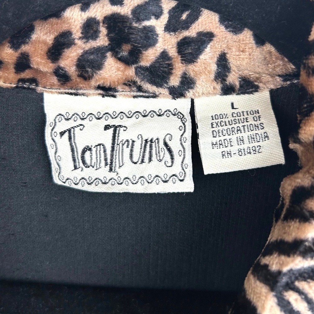 TanTrums Womens Corduroy Patchwork Animal Print Embroidered Jacket Black Large - Picture 3 of 6